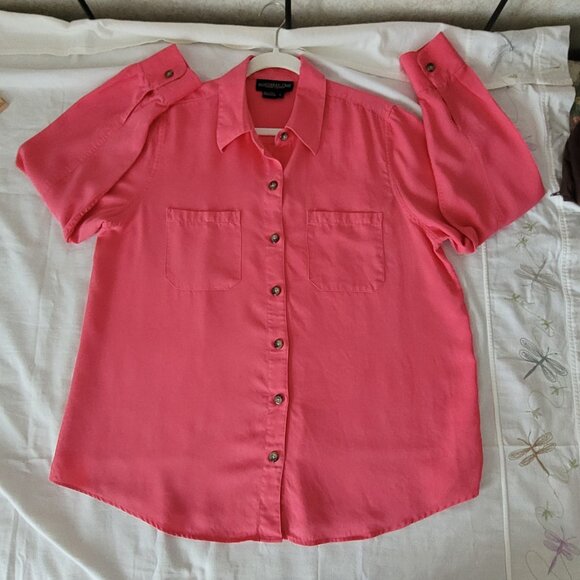 Bright Pink Long Sleeve Button Blouse Size L Monterey Bay - Picture 7 of 15